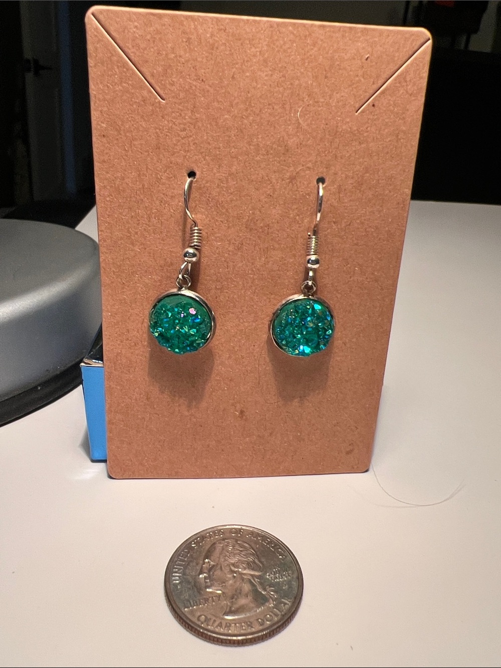 Handcrafted Green Druzy Drop Earrings - Unbranded